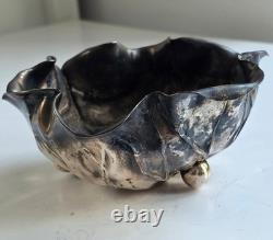 WMF Germany Art Nouveau Silver Plated Brass Trinket Sugar Bowl Lettuce Leaf Form