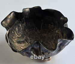 WMF Germany Art Nouveau Silver Plated Brass Trinket Sugar Bowl Lettuce Leaf Form