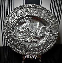 WMF Magnificent Silver Plated Charger, Neoclassical In Full Relief, Signed c1860s