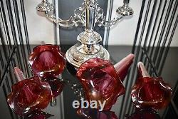 WMF Magnificent Silver Plated Cranberry Crystal Glass Epergne Centrepiece c1886