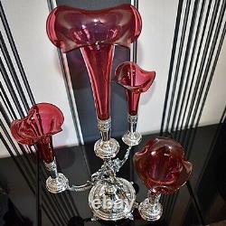 WMF Magnificent Silver Plated Cranberry Crystal Glass Epergne Centrepiece c1886