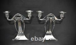 WMF Rare & Beautiful Pair of Secessionist Silver Plated Twin Stemmed Candelabra