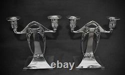 WMF Rare & Beautiful Pair of Secessionist Silver Plated Twin Stemmed Candelabra