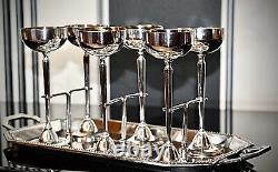 WMF Ships Silver Plated Art Nouveau Liqueur Tray set 6 x Gilt Goblets & Serving