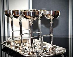 WMF Ships Silver Plated Art Nouveau Liqueur Tray set 6 x Gilt Goblets & Serving
