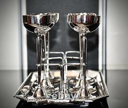WMF Ships Silver Plated Art Nouveau Liqueur Tray set 6 x Gilt Goblets & Serving