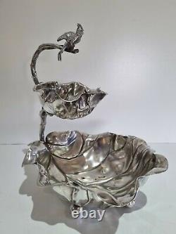 WMF Silver Plate two tier fruit comport bird branch and leaf detailing C1910