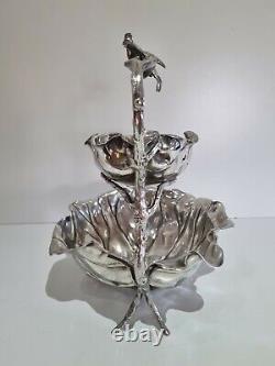 WMF Silver Plate two tier fruit comport bird branch and leaf detailing C1910