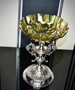 WMF Silver Plated ArtNouveau Centrepiece/ FruitStand, Green Iridescent Glass Bowl
