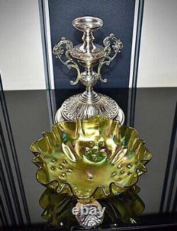 WMF Silver Plated ArtNouveau Centrepiece/ FruitStand, Green Iridescent Glass Bowl