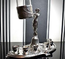 WMF Stunning Art Nouveau Silver Plated Britannia Silver, Liqueur Service, Signed