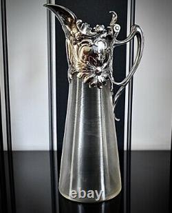 WMF Superb Art Nouveau Silver Plated & Fine Cut Crystal Claret Jug Ewer, Signed