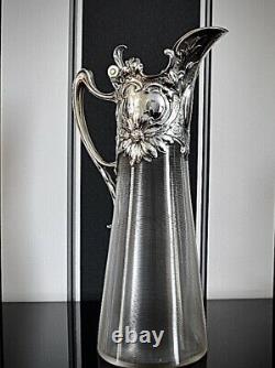 WMF Superb Art Nouveau Silver Plated & Fine Cut Crystal Claret Jug Ewer, Signed