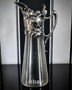 WMF Superb Art Nouveau Silver Plated & Fine Cut Crystal Claret Jug Ewer, Signed