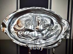 WMF Superb Original Art Nouveau Silver Plated Calling Card Tray, Signed, c1903