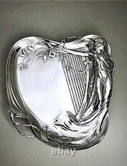 WMF Superb Original Art Nouveau Silver Plated Figural Calling Card Tray, Signed