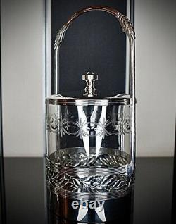 WMF Superb Silver Plated Art Nouveau Cut Crystal Biscuit Barrell, Signed, C1900