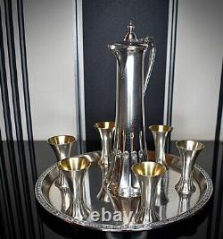 WMF Very Nice 8 Piece Art Nouveau Silver Plated Liqueur Set Running Ostrich 1909