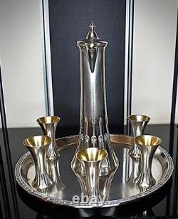 WMF Very Nice 8 Piece Art Nouveau Silver Plated Liqueur Set Running Ostrich 1909