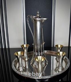 WMF Very Nice 8 Piece Art Nouveau Silver Plated Liqueur Set Running Ostrich 1909