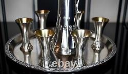 WMF Very Nice 8 Piece Art Nouveau Silver Plated Liqueur Set Running Ostrich 1909