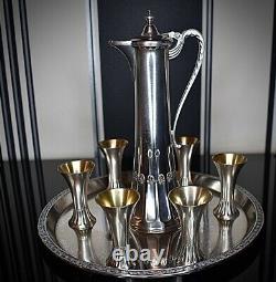 WMF Very Nice 8 Piece Art Nouveau Silver Plated Liqueur Set Running Ostrich 1909