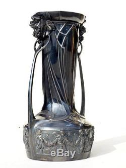 WMF rare big vase Original Art Nouveau silver plated Albert Mayer metalware