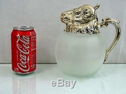 WONDERFUL FIGURAL SILVER PLATED / FROSTED GLASS WINE PITCHER FINE QUALITY bar