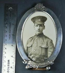 WW1 Canadian Soldier Photo in Silver Plated Frame Antique Original 52nd Batt CEF