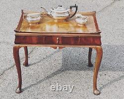 Walnut Tea Table / Coffee Table, On Cabriole Legs, With Silver Plate Service