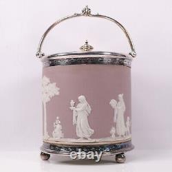 Wedgwood Lilac Jasper Ware Biscuit Barrel Pattern Silver Plated Circa 1887