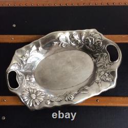 Wiskemann Silver Metal Basket Dish 1900 Art Nouveau Flower Decor