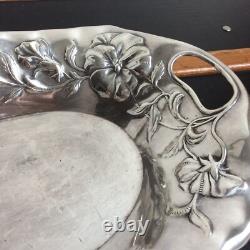 Wiskemann Silver Metal Basket Dish 1900 Art Nouveau Flower Decor