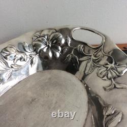 Wiskemann Silver Metal Basket Dish 1900 Art Nouveau Flower Decor