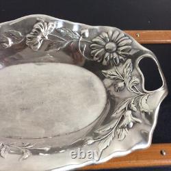 Wiskemann Silver Metal Basket Dish 1900 Art Nouveau Flower Decor
