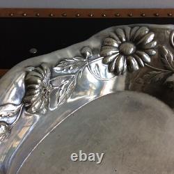 Wiskemann Silver Metal Basket Dish 1900 Art Nouveau Flower Decor