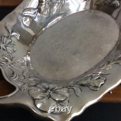 Wiskemann Silver Metal Basket Dish 1900 Art Nouveau Flower Decor