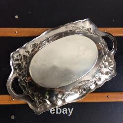 Wiskemann Silver Metal Basket Dish 1900 Art Nouveau Flower Decor