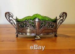 Wmf=art Nouveau=silver Plated Centrepiece=green Glass Liner=1880-1903=germany