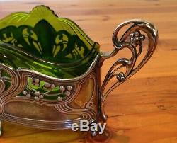 Wmf=art Nouveau=silver Plated Centrepiece=green Glass Liner=1880-1903=germany