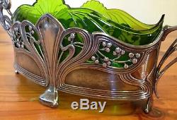 Wmf=art Nouveau=silver Plated Centrepiece=green Glass Liner=1880-1903=germany