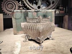 Wonderful Antique Heavy Silver Plated Brass. Square Planter. Large. Paw Feet