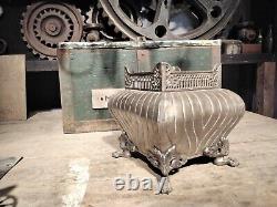 Wonderful Antique Heavy Silver Plated Brass. Square Planter. Large. Paw Feet