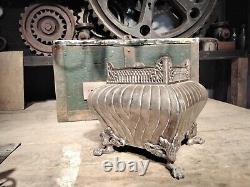 Wonderful Antique Heavy Silver Plated Brass. Square Planter. Large. Paw Feet