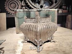 Wonderful Antique Heavy Silver Plated Brass. Square Planter. Large. Paw Feet