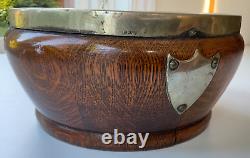Wooden Bowl Oak Silver plated mount 25cm wide 13cm tall English