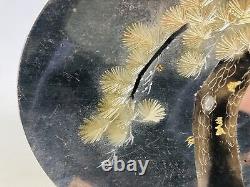 Y6495 DISH Sterling silver decorative plate signed Japan antique interior decor