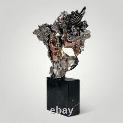 Zanfeld 999 Silver Plated Sculpture Male Female Contemporary Black Marble Block