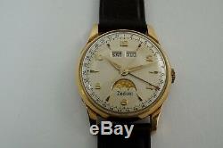 Zodiac Triple Date Moon Phase 905 Gold Plated Top S/s Back Original Dates 1957