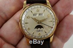 Zodiac Triple Date Moon Phase 905 Gold Plated Top S/s Back Original Dates 1957
